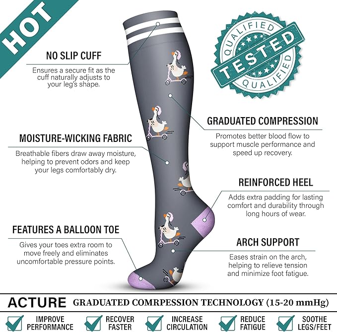 Acture 6 Pack Compression Socks for Women and Men - Knee High for Medical, Running, Nurses, Travel