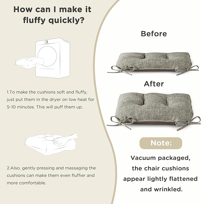 AddGrace Chair Cushions for Dining Chairs Set of 2 Kitchen Seat Cushions with Ties and Non Slip Backing Tufted Indoor Seat Pad for Kitchen Dining Room 18" x 17" x 3" Heather Grey