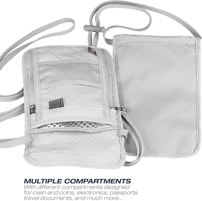 Lewis N. Clark RFID Blocking Stash Neck Wallet, Travel Pouch + Passport Holder for Women & Men, Gray