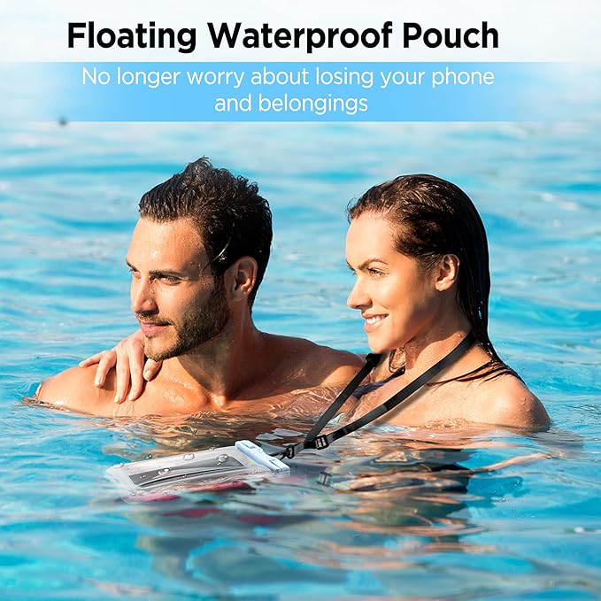 CACOE [Floatable] Floating Universal Waterproof Phone Case 2 Pcs-Up to 7.0",Waterproof Phone Pouch with Adjustable Neck Lanyard,IPX8 Cellphone Dry Bags for Beach Pool Swimming（White+Blue）