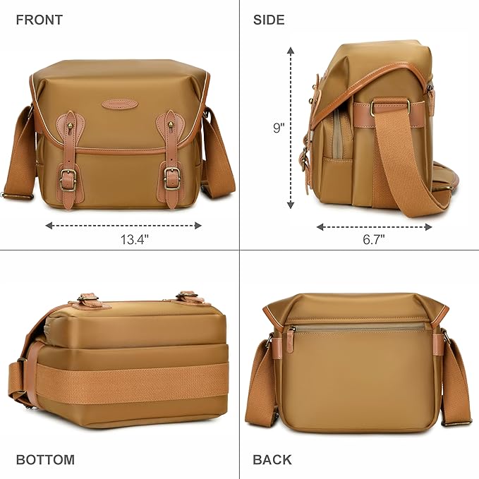 Padwa Lifestyle Khaki Sling Camera Bag - Waterproof Nylon Crossbody Photography Bags with Thick Shell,Fleece Compartments & Wide Padded Strap,Safety Protection for Photographers Camera,Lens & Drone