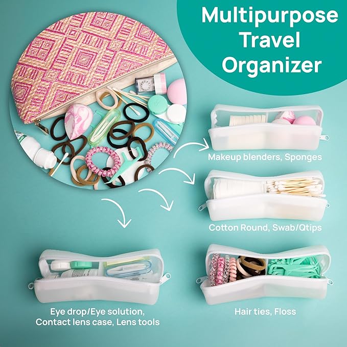 Cotton Round Swab Travel Case, 2 in 1 Portable Hair Accessories Organizer, Hair Tie and Bobby Pin Holder, Travel Qtips Case, Purse Organization, Floss Holder (Blue)