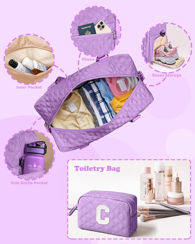 Elilier Duffel Bag, Girls Gift Bag Teens, Initial Travel Duffel Bag, Personalized Weekender Bag, Monogram Overnight Bag Gift for Grandmother,Tween Girls Gifts Daughter Gifts Niece Gifts, Mothers Gifts