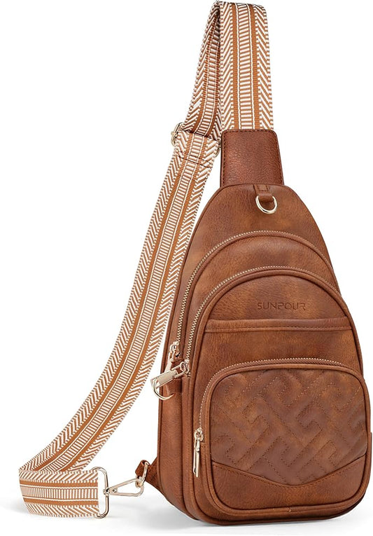 Anti Theft Crossbody Bags for Women, RFID Vegan Leather Sling Purse for Travel, Chest Bag, Cross Body Purses & Fanny Packs(Brown)