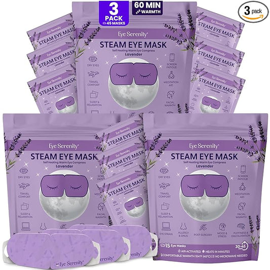 Lure Essentials Steam Eye Mask, Heated Eye Mask, Self Heating Warm Compress for Dry Eyes, Fast Relief for Stye, Puffy Sensitive Eyes, Moist Heat, Relaxation Gifts for Women and Men - Lavender