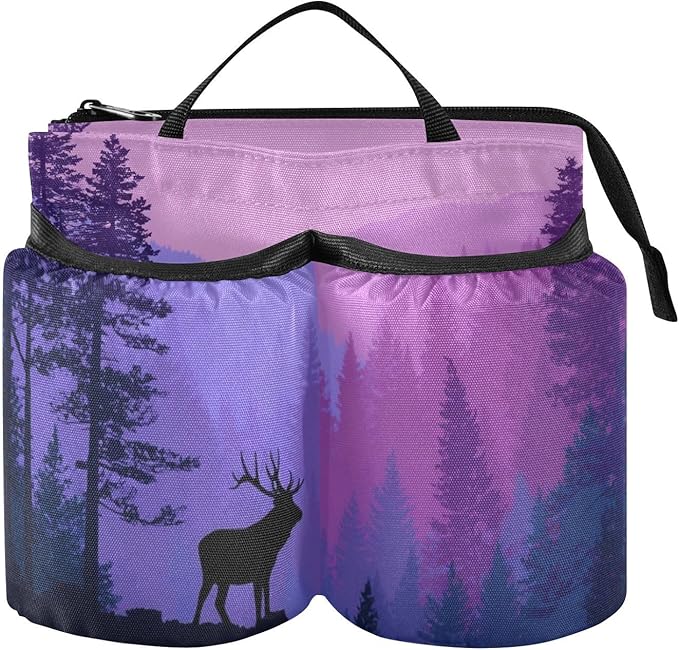 Luggage Cup Holder for Suitcases Free Hands Suitcase Cup Holder Travel Luggage Drink Holder Portable Luggage Cup Caddy Bag Carrier with Handle Purple Stag Forest Trees
