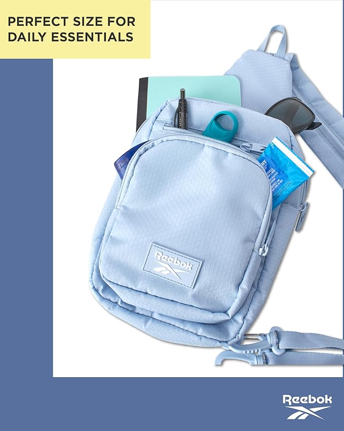 Reebok Unisex Crossbody Bag - Convertible Compact Durable Cross Body Bag for Women and Men - Gym and Travel Essentials, Size One Size, Cosmos Blue