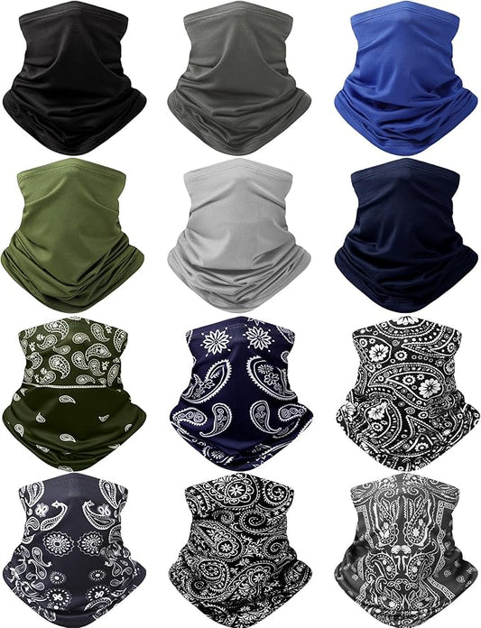 Cuffbow 12 Pack Neck Gaiters Face Mask Balaclava for Men Women Cooling Neck Gaiter Summer UV Protection Scarf