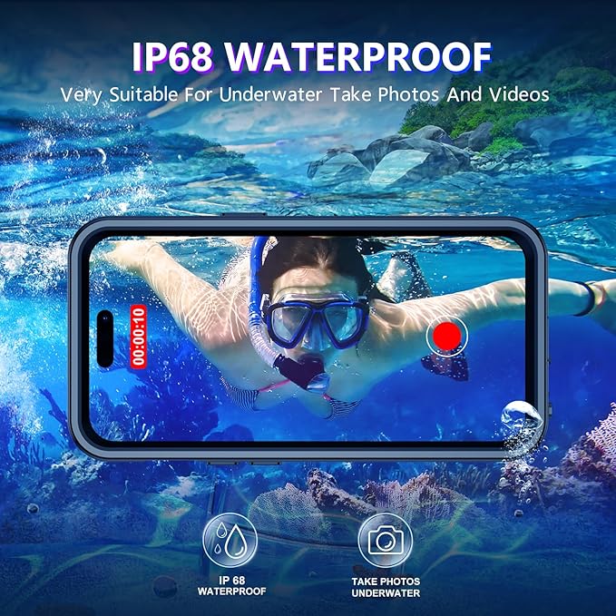 Compatible with iPhone 14 Pro Max Case Waterproof, Built-in Screen & Camera Protector IP68 Underwater Full Body 14FT Military Dropproof Shockproof Phone Case 6.7"-Black/Clear-Mag