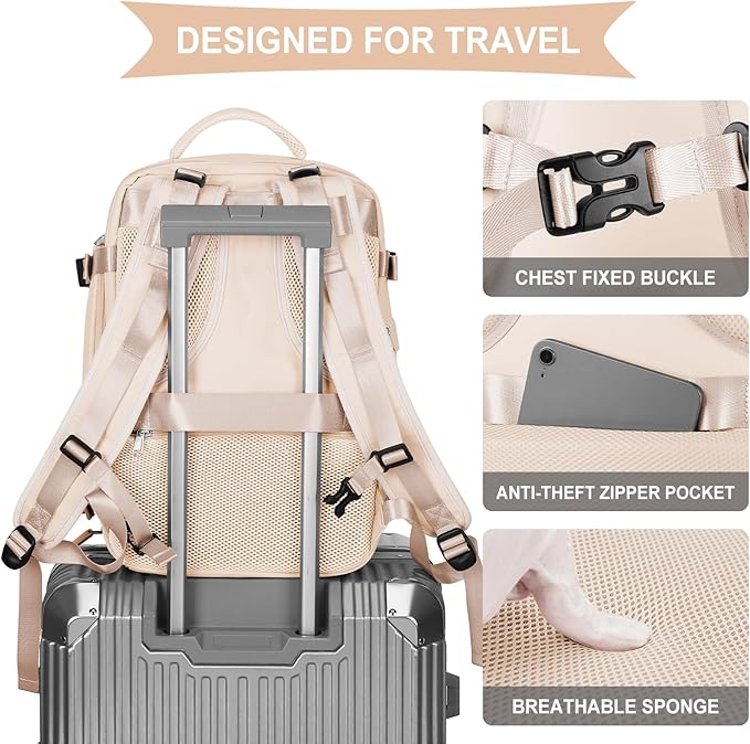 coowoz Travel Backpack For Women Men,Carry On Backpack,Hiking Backpack Waterproof Outdoor Sports Rucksack Casual Daypack Travel Essentials（Beige）