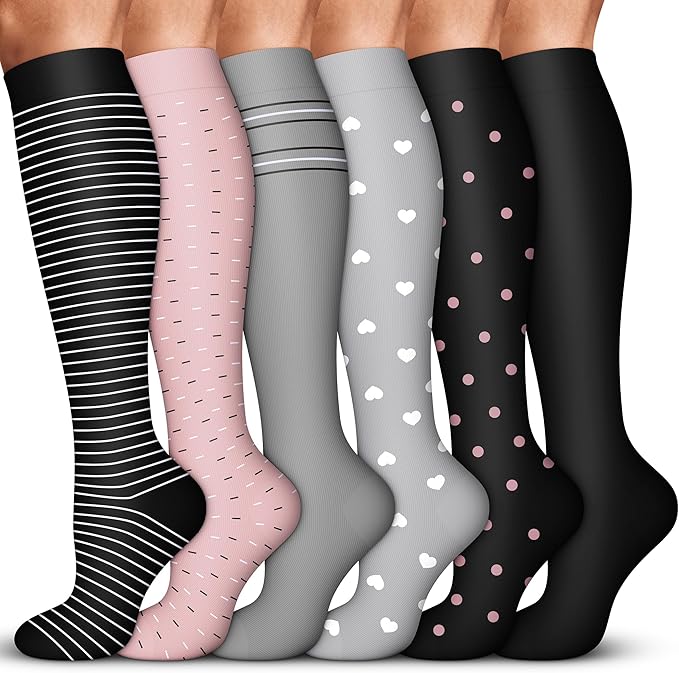 Acture 6 Pack Compression Socks for Women and Men - Knee High for Medical, Running, Nurses, Travel