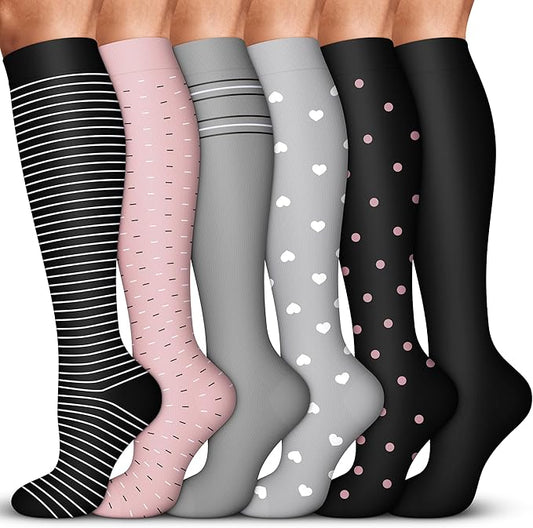 Acture 6 Pack Compression Socks for Women and Men - Knee High for Medical, Running, Nurses, Travel