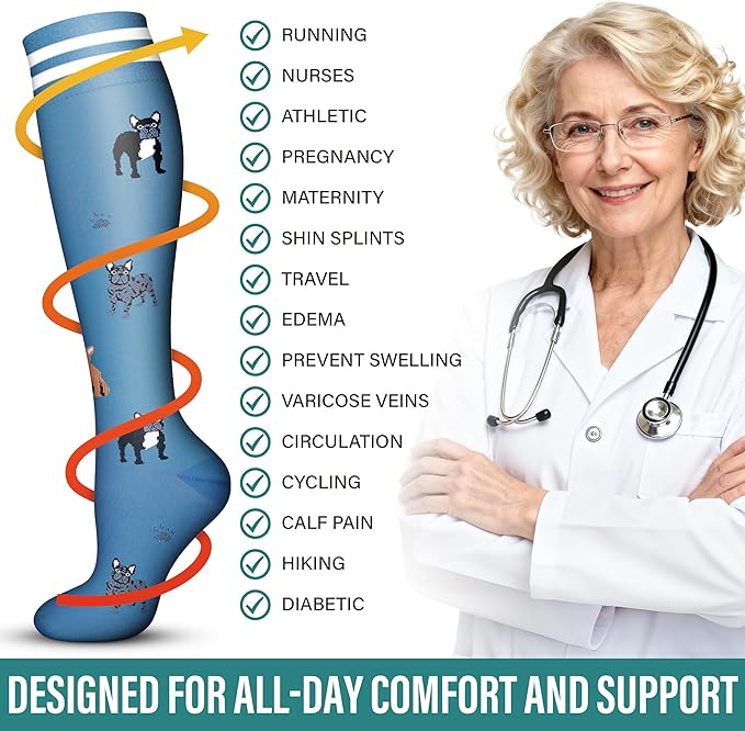 Acture 6 Pack Compression Socks for Women and Men - Knee High for Medical, Running, Nurses, Travel