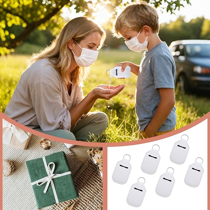 Lemecima 60 Pcs Hand Sanitizer Keychain Holders Set with 30 Pieces Hand Sanitizer Holder and 30 Pieces Empty Refillable Travel Bottles Keychain Holder for Backpack and Purse DIY Ornament Supplies