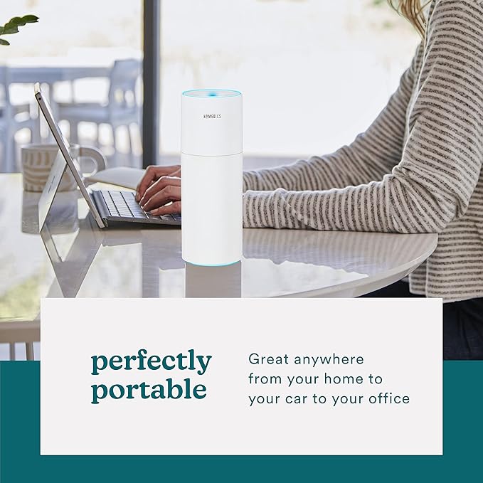 Homedics Portable Humidifier - Small Air Humidifiers for Bedroom, Plants, Office, Travel - Cool Mist Humidifiers, Color-Changing Accent Light, 2 Mist Settings, Matte White