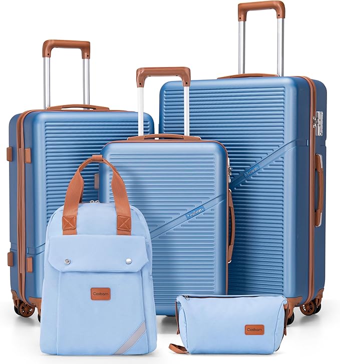 Cosbarn Luggage Sets 5 Piece Suitcases with Wheels, Suitcase Set ABS Hard Case Luggage with TSA Lock Spinner Wheels Durable Travel Luggage (5-Piece Set(20"/24"/28"))