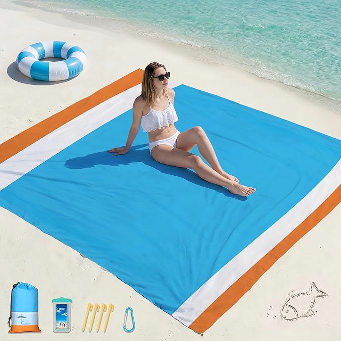 Famstar Beach Blanket Oversized Extra Large 78"X81"/10'X9',Waterproof Sandproof Beach Blanket 2-8 Adults Lightweight Durable for Travel Camping Hiking Picnic