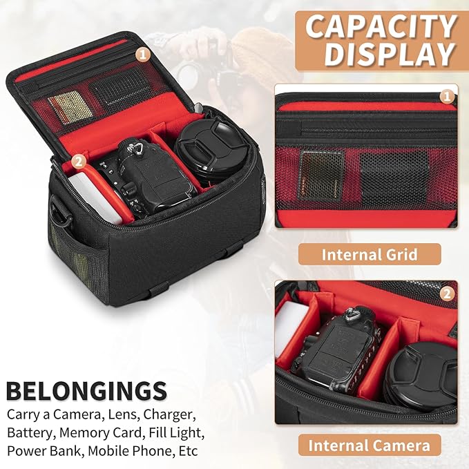 Camera Carrying Bag, Anti-Shock Camera Case Bag with Water-resistant Rain Cover Compatible for Canon EOS R50 M50 Powershot SX540 SX70, Nikon Coolpix L340 B700 P610, Panasonic LUMIX, Sony a6100 a6400