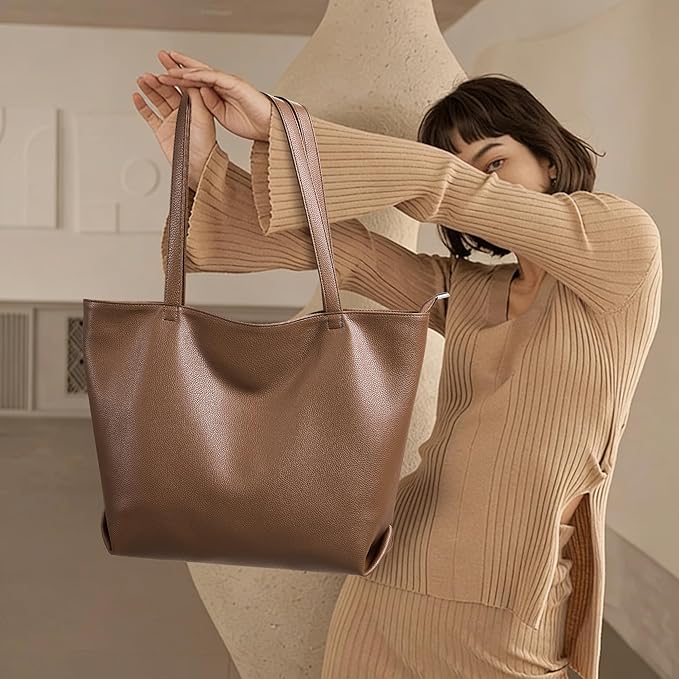 WLLWOO Soft Vegan Leather Tote Bag for Women Large Casual Hobo Handbags Zipper Shoulder Work Daily Weekender Travel Purse