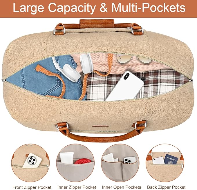 ITIEZY Weekender Overnight Bag for Women - Large Travel Duffel Bag with Shoe Compartment, Gym Duffel Bag Hospital Bag Carry On Tote Bags for Airplanes with Crossbody Bag Toiletry Bag 3Pcs Set