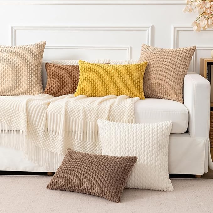 Kevin Textile 14x20 Inch Pillow Cover 1 Pack Boho Decorative Soft Striped Corduroy Lumbar Farmhouse Color Accent Rectangle Cushion Case for Living Room Couch Sofa Bed, Mustard Yellow