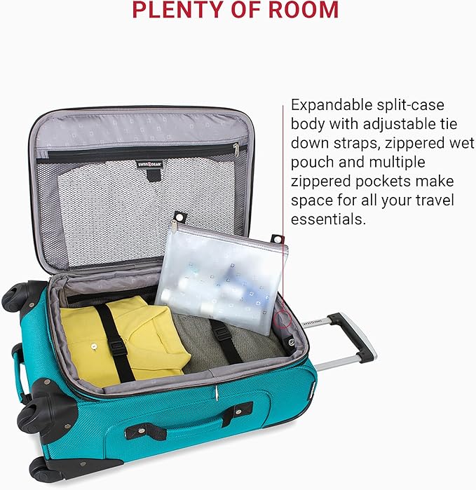 SWISSGEAR Sion Softside Expandable Spinner Luggage Durable Lightweight Travel Suitcase, Teal, Carry-On