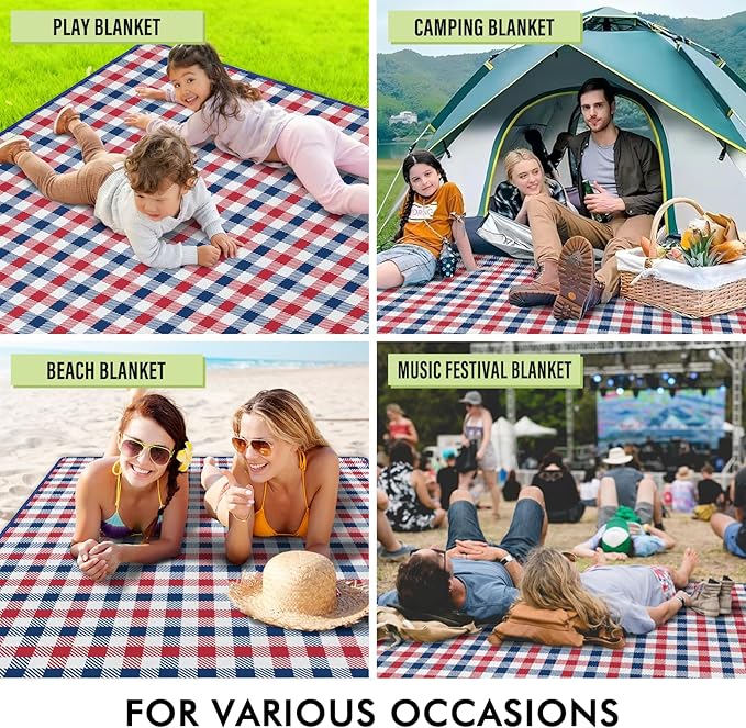 Independence Day Picnic Blankets Waterproof Foldable, Fourth of July Packable Picnic Mat Large Outdoor Blanket for Grass, Sandproof Picnic Accessories for Festival Party Beach Tent Lawn