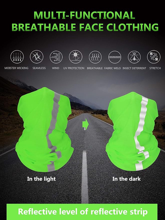SATINIOR 8 Pcs Neck Gaiter Face Mask, Reflective Summer UV Protection Cooling Scarf Neon Breathable Bandana for Men Women