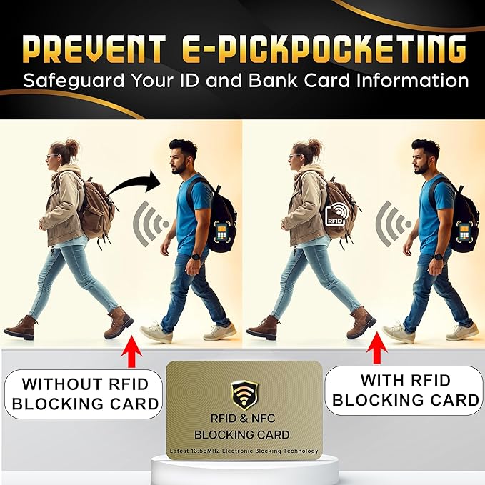 SaiTech IT RFID Blocking Cards, 3 Pack One Card Protects Entire Wallet Purse For Men & Women, NFC Contactless Bank Debit Credit Card Protector ID ATM Guard Card – Golden