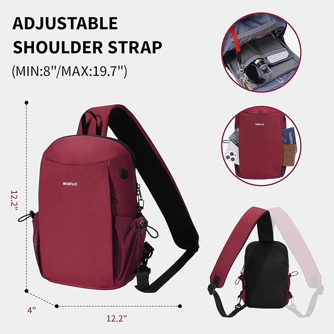 ECOHUB Sling Bag for Women Men Anti Theft Crossbody Bags Travel Purses Anti Theft Crossbody Hiking Backpacking Packs, Red