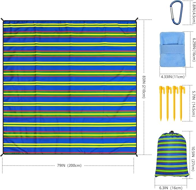 WIWIGO Beach Blanket Waterproof Sandproof Beach Mat 79" X 83"/10'x9'for 2-8 Adults Quick Drying Outdoor Picnic Mat Beach Accessories for Travel, Camping, Hiking