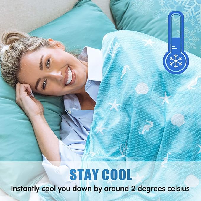 Ailemei Direct Cooling Blanket with Double Sided Cold Effect, Lightweight Breathable Summer Coastal Theme Bed Blankets, Transfer Heat to Keep Body Cool for Hot Sleepers Night Sweats, 108“x90”