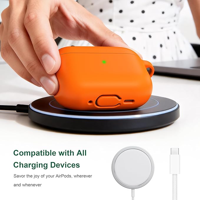 R-fun for AirPods Pro 3 Case (2025), Soft Silicone Protective Case Cover Compatible with Apple AirPods Pro 3rd Generation (USB-C Cable) for Women Men with Cleaning Kit and Keychain, Orange