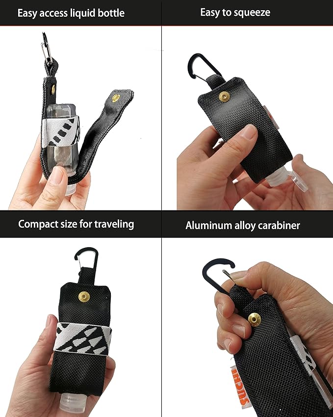 Travel Size Hand Sanitizer Holder,Bottle Case and Carabiner Carrier bag-Portable Mini Waist Bag for Liquids Clip On Backpack and Purse - Not Include Empty 60ml/ 2 oz bottle. (2 Pack) Oliver And Black
