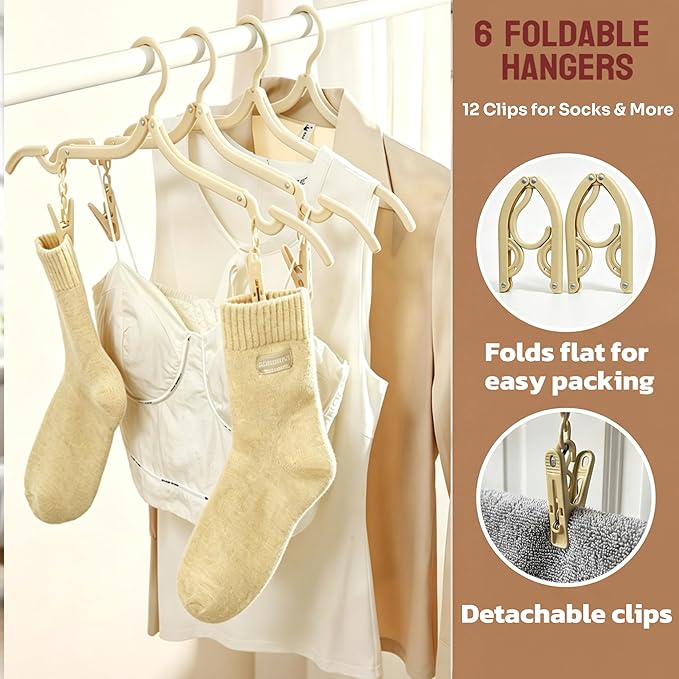 Over The Door Clothes Rack with 6 Hangers for Travel - Sturdy Portable Organizer for Hotels, Dorm, Apartment | Over The Door Storage Hook, No-Drill Folding Clothes Drying Rack
