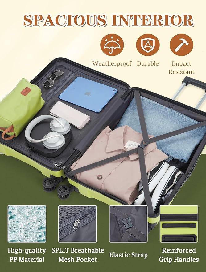 Cosbarn 4-piece luggage sets, suitcases with wheels, PP hard-shell luggage, upgraded shock-absorbing universal wheels and built-in lock, carry-on luggage set.