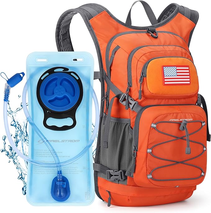 Maelstrom Hydration Hiking Backpack with 2L/3L Water Bladder, High Flow Bite Valve Water Backpack for Men Women Lightweight Insulation for Hiking, Cycling, Running, Climbing, Camping