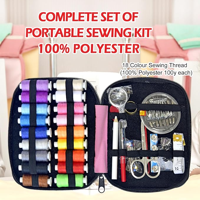 Sewing Kit with Case Portable Sewing Supplies for Home Traveler, Adults, Beginner, Emergency, Contains 18 Sewing Thread, Scissors, Needles, Measure etc,Medium Antique Mauve