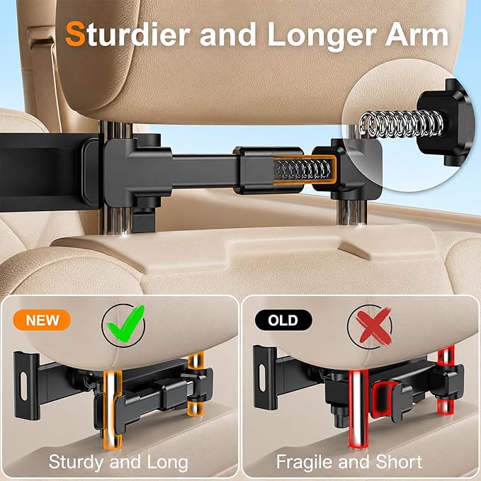 Tablet Holder for Car, 3 in 1 Extension Arm Adjustable Car Headrest Tablet Holder Road Trip Essentials Back Seat Tablets Cars Mount Compatible with iPad Pro, Air, Mini, 4.7-11" Devices