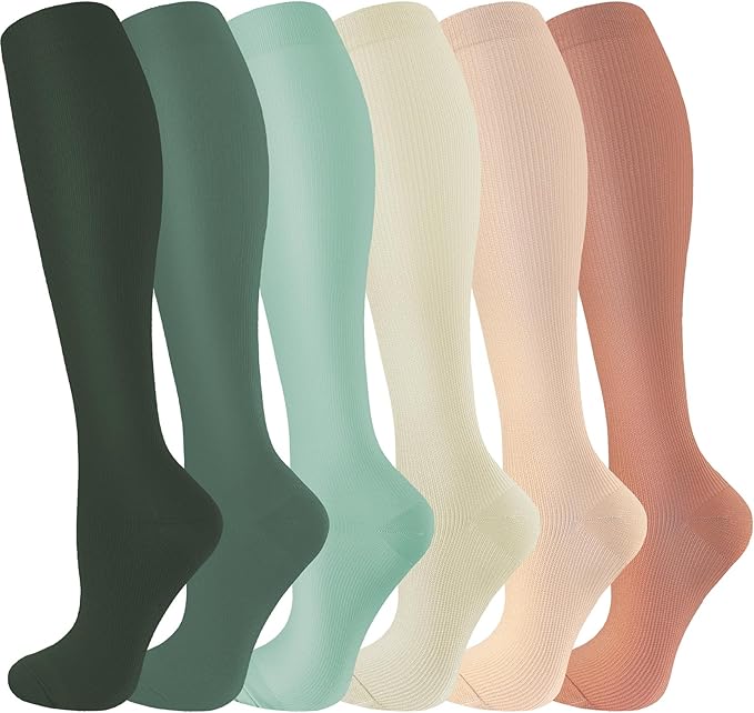 cerpite Compression Socks for Women & Men 6 Pairs Knee High Compression Socks 20-30 mmhg Best for Running,Nurse,Travel
