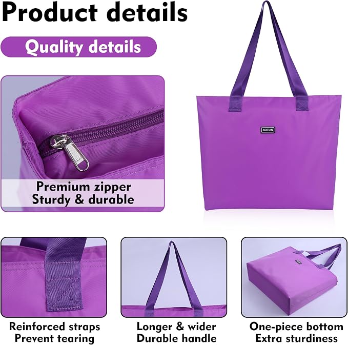 AOTIAN Heavy Duty 20 Liter Reusable Grocery Bags, Thickened Tear-Resistant Polyester Fabric Foldable Machine Washable Shopping Bags, Zipper Closure Water-Resistant Large Tote Bag Travel Gym Beach Bag