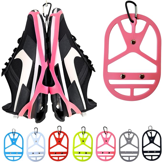 Shoe Holster For Backpack with Clip Hanger. Footwear Holder with Carabiner for Sneakers, Cleats, Bowling, Soccer, Basket, Football. For Travel, Outdoors, Sports & Space Saving