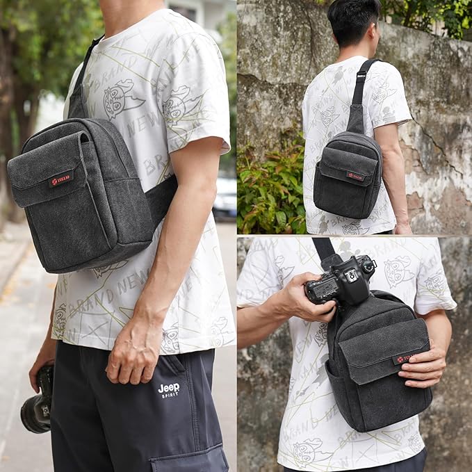 TULLIO Small Camera Bag, Lightweight Camera Sling Bag Waterproof DSLR/Mirrorless Crossbody Case with Rain Cover Everyday Shoulder Photgraphy Bag for Photographers