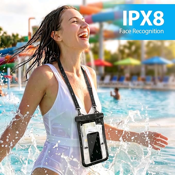 Waterproof Phone Pouch, with Interior Card Pocket, Large Waterproof Phone Case for iPhone 17 16 Pro Max, IPX8 Lightweight Cellphone Dry Bag, Beach Cruise Ship Essentials,1 Pack-Black-large-10″