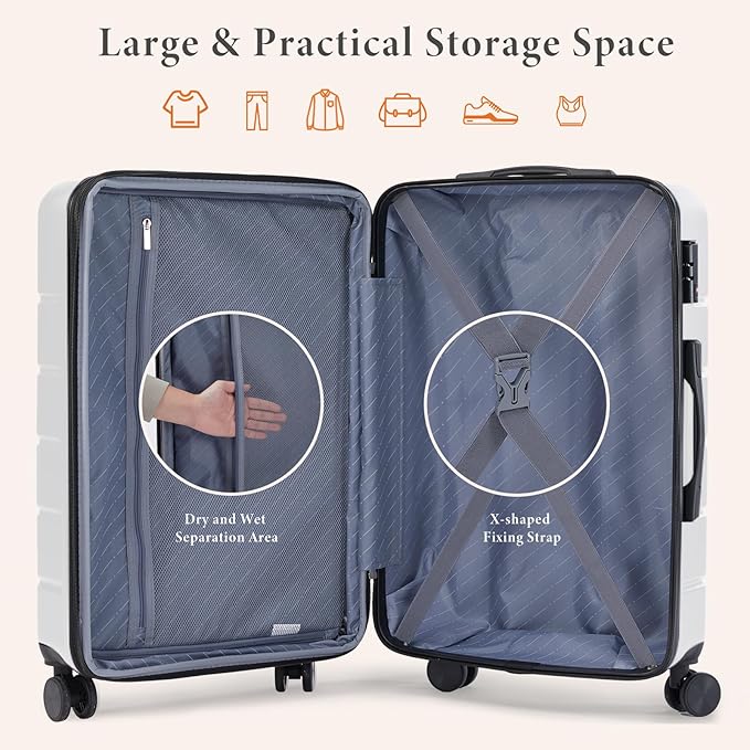 Sweetcrispy 28 Inch Carry on Luggage, Hard Shell ABS Suitcase with Double Spinner Wheels, Lightweight Expandable Rolling Suit Case with TSA Lock, Cream White