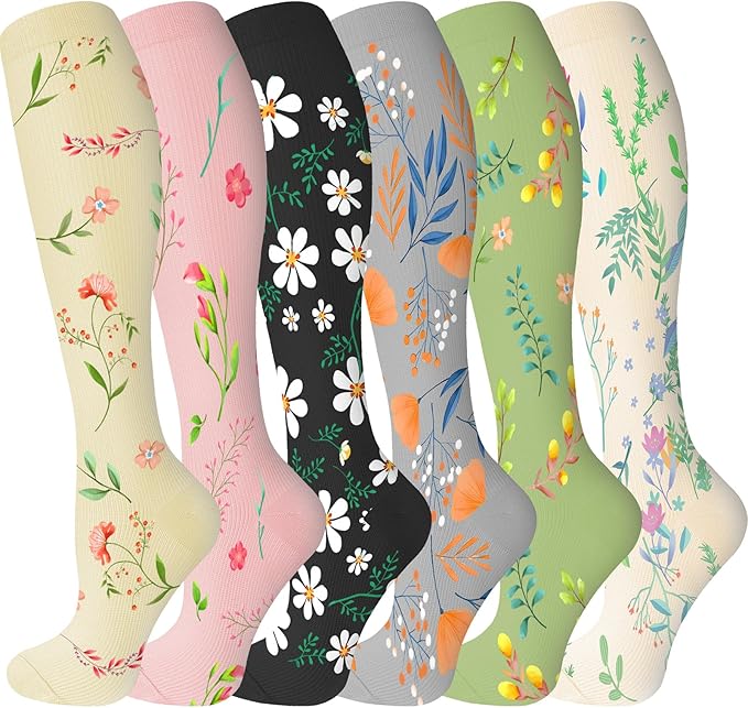 cerpite Compression Socks for Women & Men 6 Pairs Knee High Compression Socks 20-30 mmhg Best for Running,Nurse,Travel
