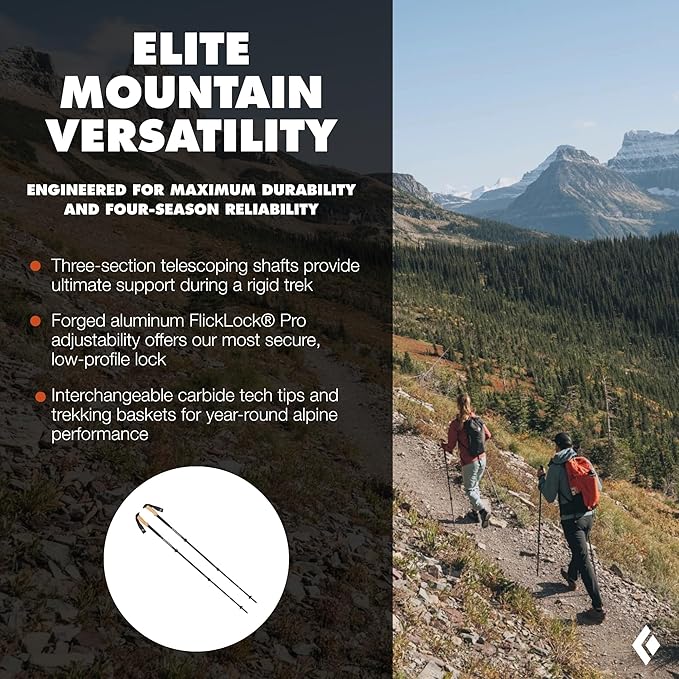 BLACK DIAMOND Alpine Carbon Cork Trekking Poles (Pair) | Ultralight Carbon Fiber | Natural Cork Grips | FlickLock Adjustability for Hiking & Mountaineering | Tundra