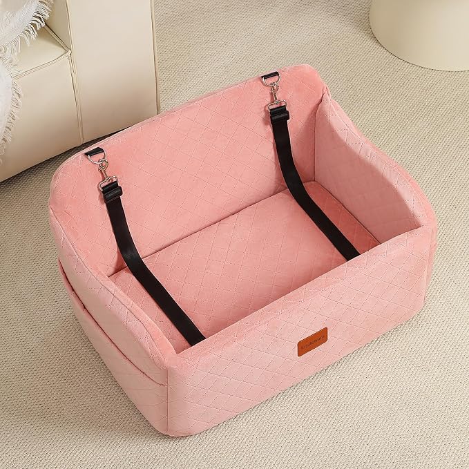 Lealchum Dog Car Seat for Medium/Large Dogs,2 Clip-On Safety Leashs for 2 Small Dogs,Removable and Washable Comfy Pet Car Seat,Easy to Install and Clean (Pink, Large)
