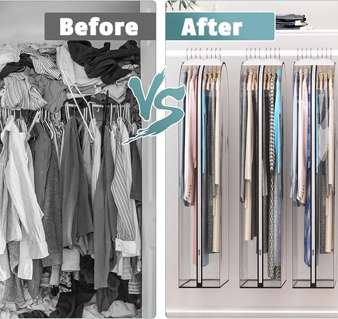 Liuoud Clear Garment Bags for Hanging Clothes10” Gusseted, Suit Bags for Closet Storage, Hanging Plastic Clothes Cover for Coat, Dress, Fur, Shirt, 6 Pack, 40” Long