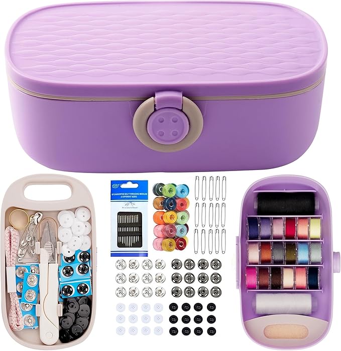 WANSHUNLMI Sewing Project Kit, 140 Pcs Travel Family Sewing Supplies Repair Kit Portable Small Traveler Sewing Kit Sewing Thread Accessories DIY Sewing Supplies Organizer (PP Sewing Kit)